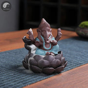 1pc, Ceramic Lotus Indian Ganesha Elephant God Buddha Statues Backflow Incense Burner Buddha Incense Hold Home Decor Tea Pet-Health Wisdom™