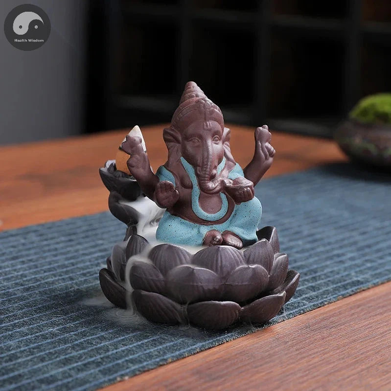 1pc, Ceramic Lotus Indian Ganesha Elephant God Buddha Statues Backflow Incense Burner Buddha Incense Hold Home Decor Tea Pet-Health Wisdom™
