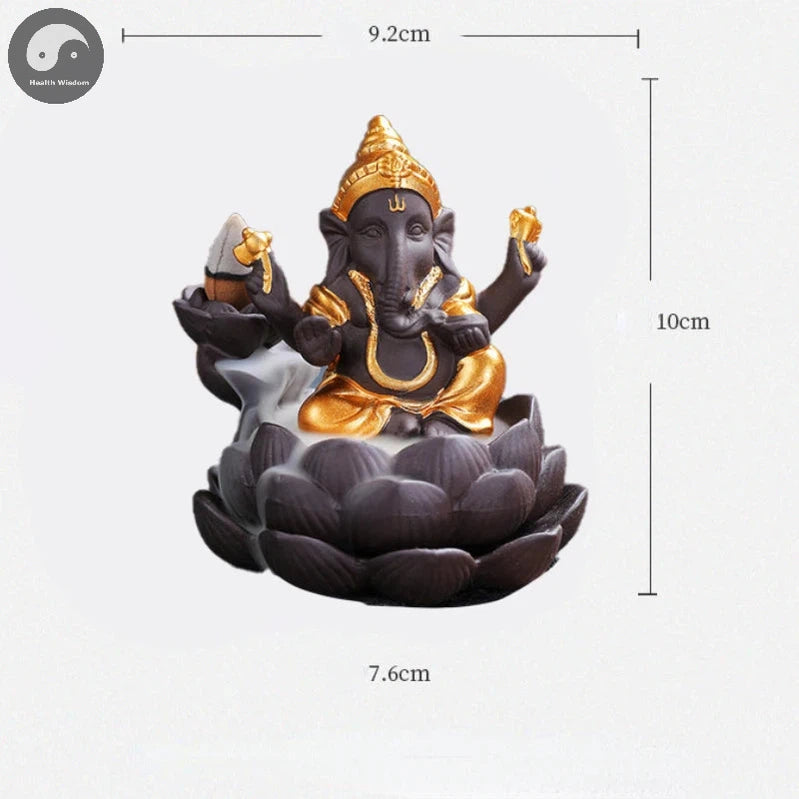 1pc, Ceramic Lotus Indian Ganesha Elephant God Buddha Statues Backflow Incense Burner Buddha Incense Hold Home Decor Tea Pet-Health Wisdom™