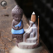 1pc Ceramic Waterfall Incense Burner Cute Monk Backflow Incense Burner Bodhisattva Buddha Burner Home Decor (Without Incense)-Health Wisdom™