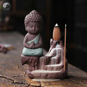 1pc Ceramic Waterfall Incense Burner Cute Monk Backflow Incense Burner Bodhisattva Buddha Burner Home Decor (Without Incense)-Health Wisdom™