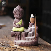 1pc Ceramic Waterfall Incense Burner Cute Monk Backflow Incense Burner Bodhisattva Buddha Burner Home Decor (Without Incense)-Health Wisdom™