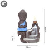 1pc Ceramic Waterfall Incense Burner Cute Monk Backflow Incense Burner Bodhisattva Buddha Burner Home Decor (Without Incense)-Health Wisdom™