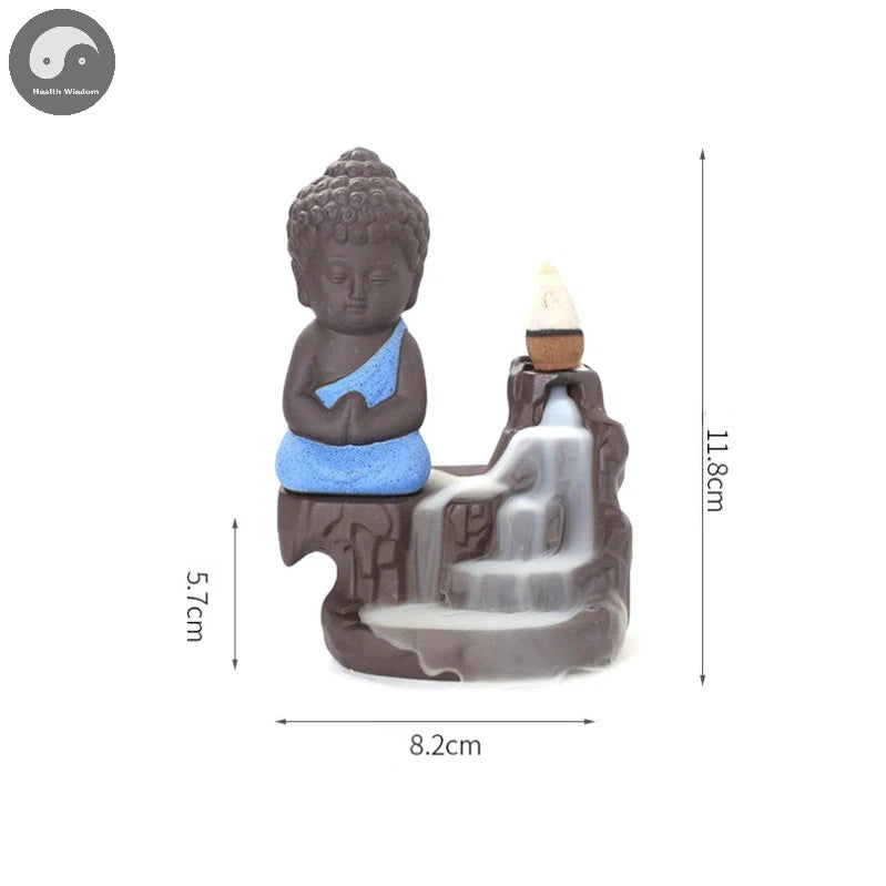 1pc Ceramic Waterfall Incense Burner Cute Monk Backflow Incense Burner Bodhisattva Buddha Burner Home Decor (Without Incense)-Health Wisdom™