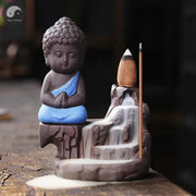 1pc Ceramic Waterfall Incense Burner Cute Monk Backflow Incense Burner Bodhisattva Buddha Burner Home Decor (Without Incense)-Health Wisdom™