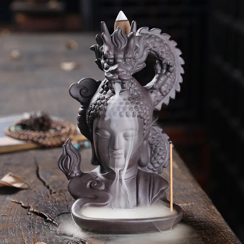 1pc Ceramic Waterfall Incense Burner, Dragon Backflow Incense Burner, Catcher Holder,Home Decor Creative Home Aromatherapy Gift-Health Wisdom™