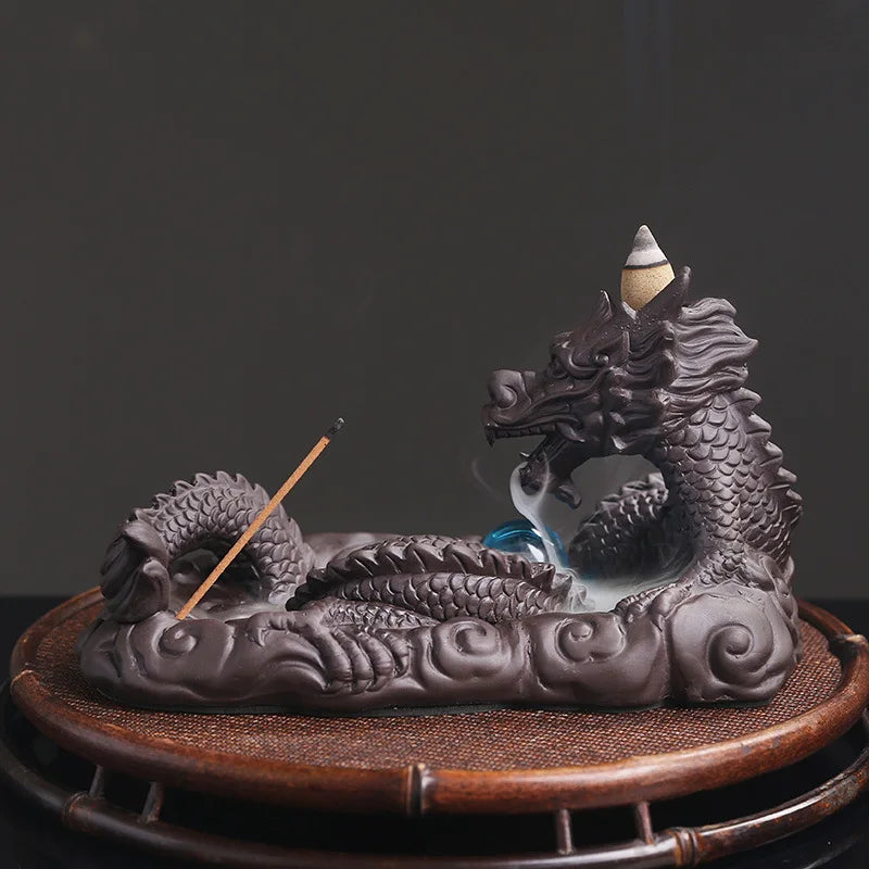 1pc Ceramic Waterfall Incense Burner, Vintage Dragon Backflow Incense Burner, Household Burner Catcher Holder (Without Incense）-Health Wisdom™
