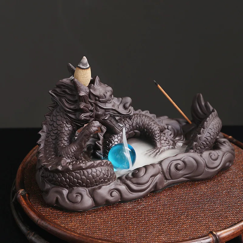 1pc Ceramic Waterfall Incense Burner, Vintage Dragon Backflow Incense Burner, Household Burner Catcher Holder (Without Incense）-Health Wisdom™