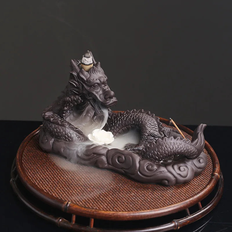 1pc Ceramic Waterfall Incense Burner, Vintage Dragon Backflow Incense Burner, Household Burner Catcher Holder (Without Incense）-Health Wisdom™
