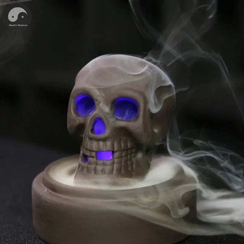1pc, Ceramic Windproof Waterfall Backflow Led Skull Incense Burner Home Office Tea House Decorate Halloween Skull Decoration-Health Wisdom™