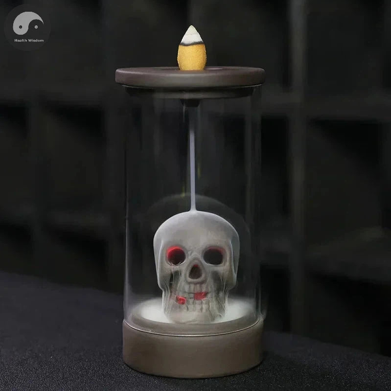 1pc, Ceramic Windproof Waterfall Backflow Led Skull Incense Burner Home Office Tea House Decorate Halloween Skull Decoration-Health Wisdom™