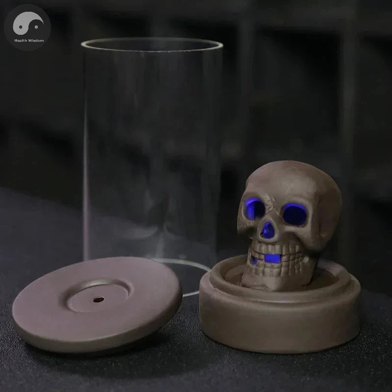 1pc, Ceramic Windproof Waterfall Backflow Led Skull Incense Burner Home Office Tea House Decorate Halloween Skull Decoration-Health Wisdom™