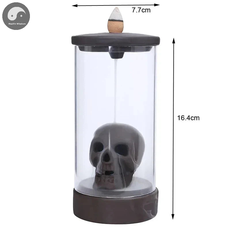 1pc, Ceramic Windproof Waterfall Backflow Led Skull Incense Burner Home Office Tea House Decorate Halloween Skull Decoration-Health Wisdom™