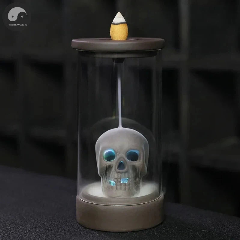 1pc, Ceramic Windproof Waterfall Backflow Led Skull Incense Burner Home Office Tea House Decorate Halloween Skull Decoration-Health Wisdom™
