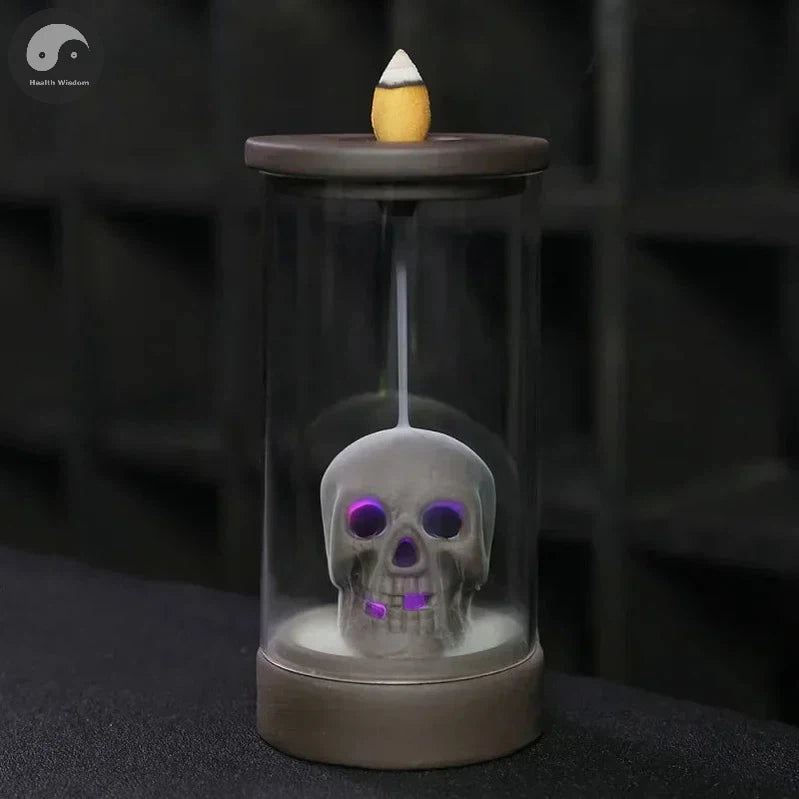 1pc, Ceramic Windproof Waterfall Backflow Led Skull Incense Burner Home Office Tea House Decorate Halloween Skull Decoration-Health Wisdom™