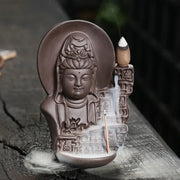 1pc Ceramics Waterfall Incense Burner, Backflow Incense Burner Bodhisattva Buddha Statue Lucky Feng Shui Decor (Without Incense)-Health Wisdom™