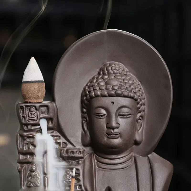 1pc Ceramics Waterfall Incense Burner, Backflow Incense Burner Bodhisattva Buddha Statue Lucky Feng Shui Decor (Without Incense)-Health Wisdom™