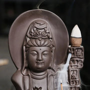 1pc Ceramics Waterfall Incense Burner, Backflow Incense Burner Bodhisattva Buddha Statue Lucky Feng Shui Decor (Without Incense)-Health Wisdom™