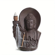 1pc Ceramics Waterfall Incense Burner, Backflow Incense Burner Bodhisattva Buddha Statue Lucky Feng Shui Decor (Without Incense)-Health Wisdom™