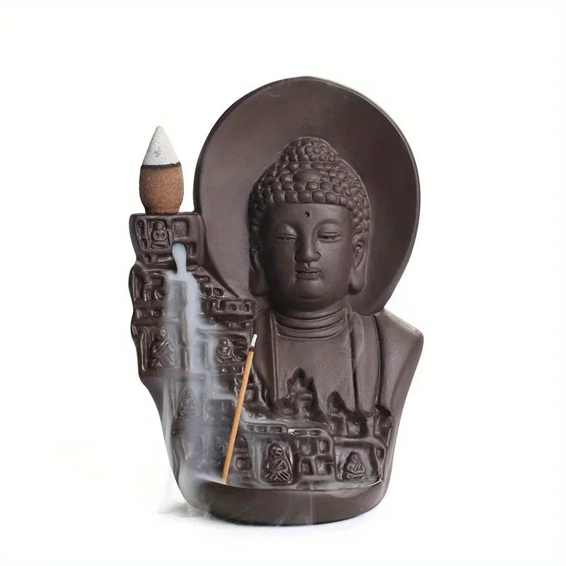 1pc Ceramics Waterfall Incense Burner, Backflow Incense Burner Bodhisattva Buddha Statue Lucky Feng Shui Decor (Without Incense)-Health Wisdom™