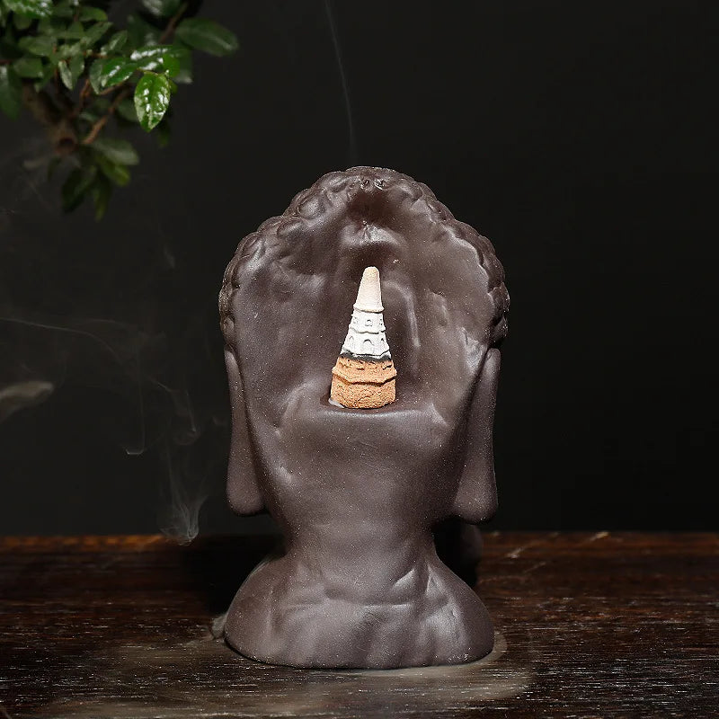 1pc Ceramics Waterfall Incense Burner, Backflow Incense Burner, Buddha Statue Burner Holder, Home Decor, Room Decor,Zen Decor-Health Wisdom™