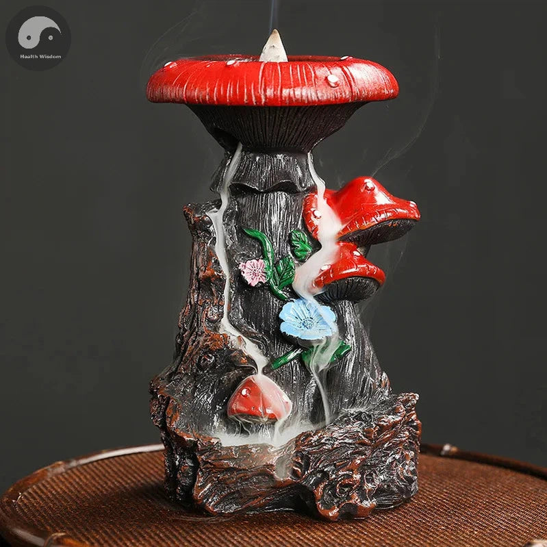 1pc, Creative Flower Mushroom Resin Waterfall Backflow Incense Burner for Halloween and Easter Home Decoration (Without Incense)-Health Wisdom™
