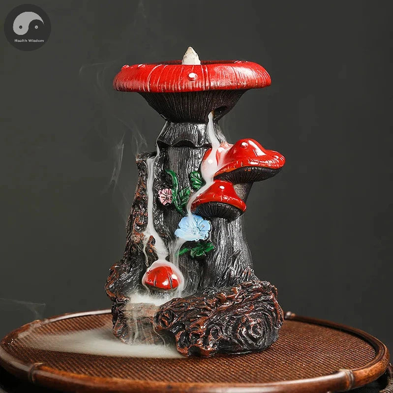 1pc, Creative Flower Mushroom Resin Waterfall Backflow Incense Burner for Halloween and Easter Home Decoration (Without Incense)-Health Wisdom™