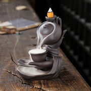1pc, Creative Home Decorations Zen Meditation Buddha Hand Lotus Tea Ceremony Backflow Incense Burner Candle Holders Home Decor-Health Wisdom™