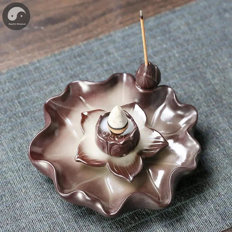 1pc, Creative Lotus Leaf Burner Home Decor Ornaments Waterfall Backflow Incense Burner Ceramic Plate Censer Incense Stick Holder-Health Wisdom™