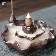 1pc, Creative Lotus Leaf Burner Home Decor Ornaments Waterfall Backflow Incense Burner Ceramic Plate Censer Incense Stick Holder-Health Wisdom™