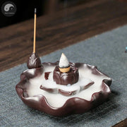 1pc, Creative Lotus Leaf Burner Home Decor Ornaments Waterfall Backflow Incense Burner Ceramic Plate Censer Incense Stick Holder-Health Wisdom™