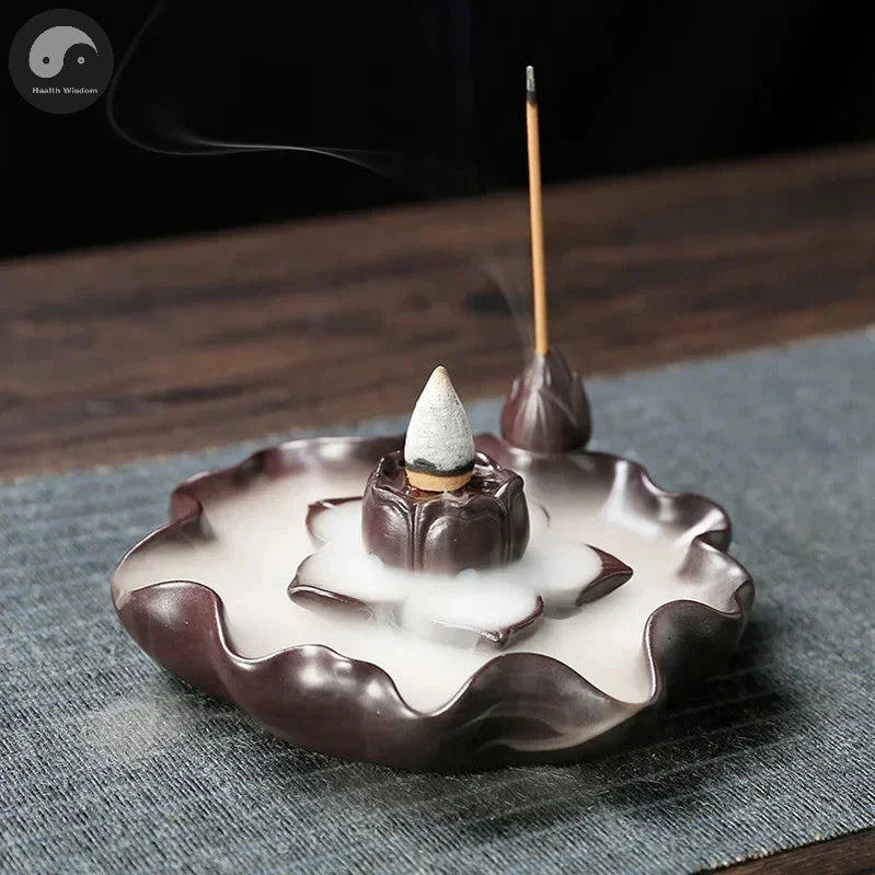 1pc, Creative Lotus Leaf Burner Home Decor Ornaments Waterfall Backflow Incense Burner Ceramic Plate Censer Incense Stick Holder-Health Wisdom™