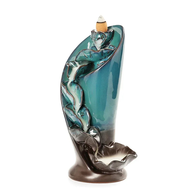 1pc, Creative Torch Design Ceramic Handicraft Home Ornaments Lotus Waterfall Backflow Incense Burner (Without Incense Cones)-Health Wisdom™