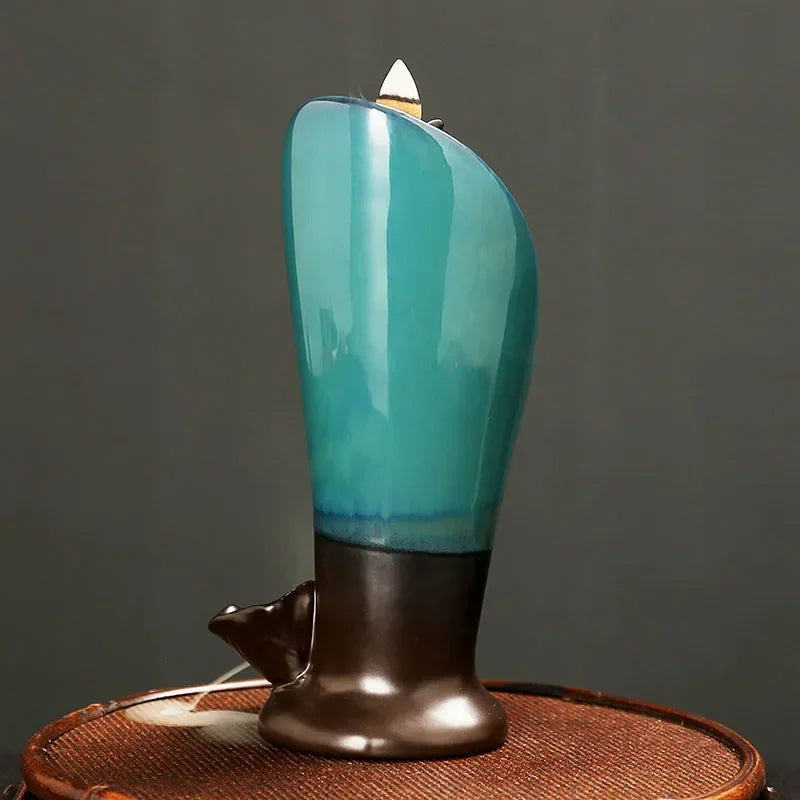 1pc, Creative Torch Design Ceramic Handicraft Home Ornaments Lotus Waterfall Backflow Incense Burner (Without Incense Cones)-Health Wisdom™