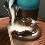 1pc, Creative Torch Design Ceramic Handicraft Home Ornaments Lotus Waterfall Backflow Incense Burner (Without Incense Cones)-Health Wisdom™