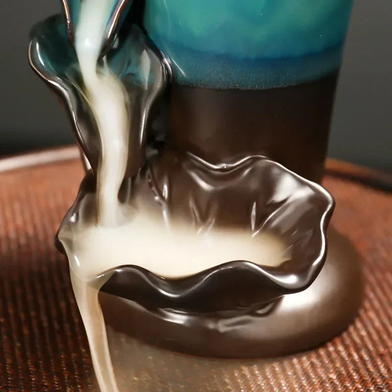 1pc, Creative Torch Design Ceramic Handicraft Home Ornaments Lotus Waterfall Backflow Incense Burner (Without Incense Cones)-Health Wisdom™