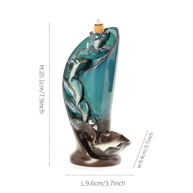 1pc, Creative Torch Design Ceramic Handicraft Home Ornaments Lotus Waterfall Backflow Incense Burner (Without Incense Cones)-Health Wisdom™