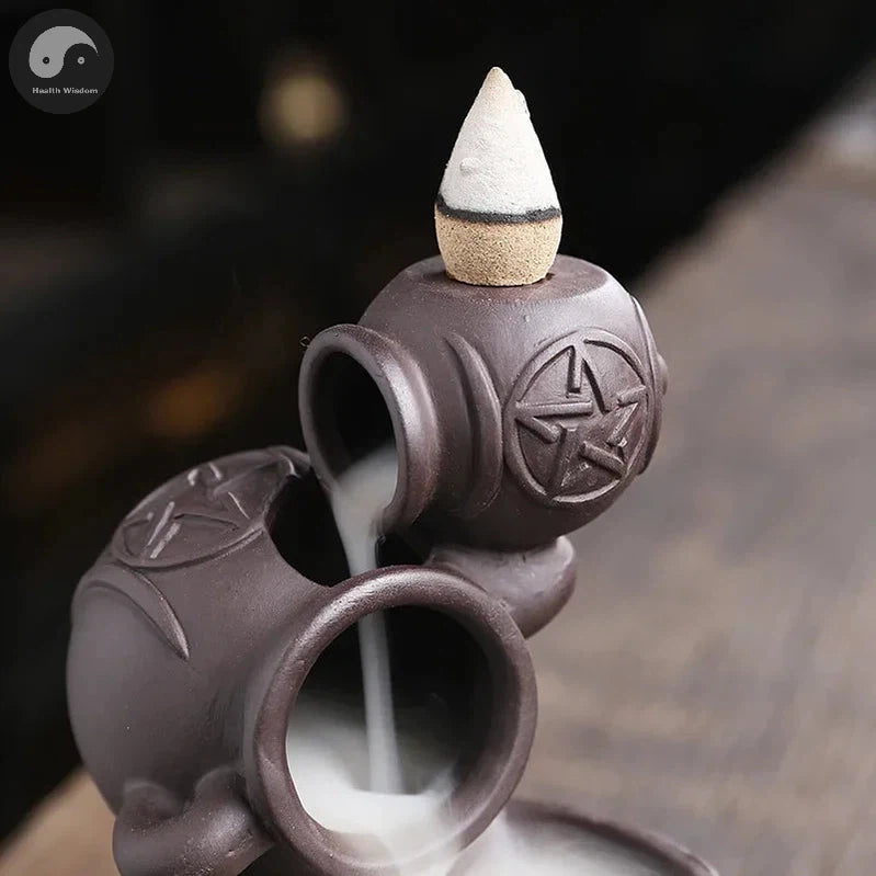 1pc, Creative Wine Jar Star Ornament Backflow Incense Burner Ceramic Handicrafts Holder Home Decor Censer (Without Incense)-Health Wisdom™