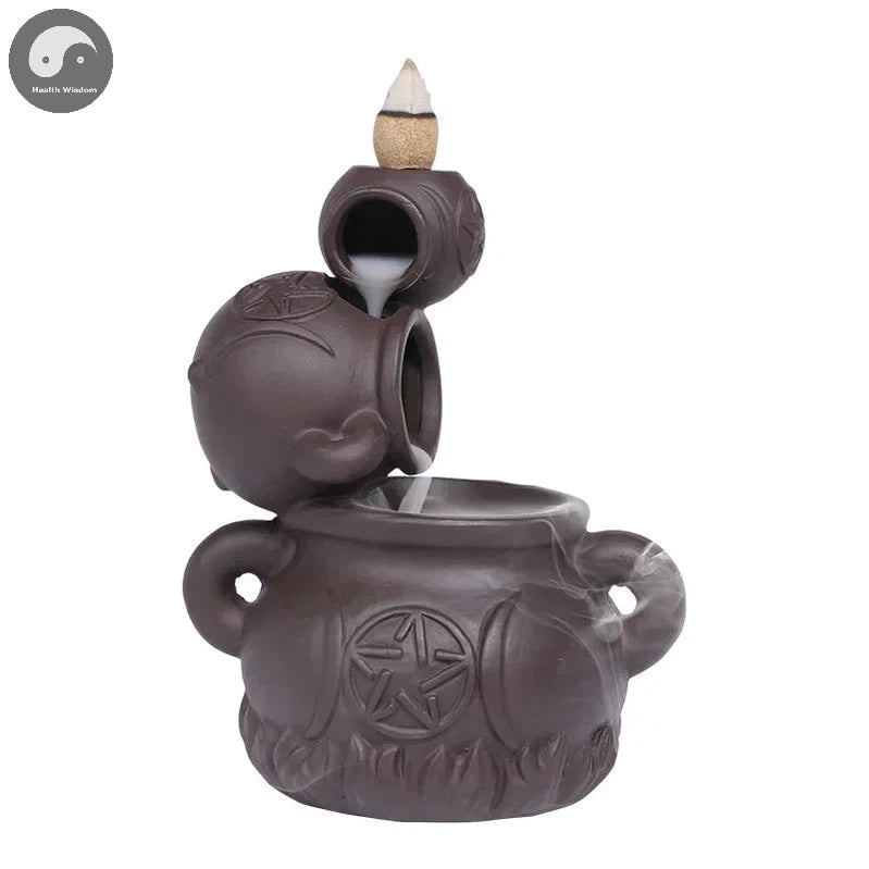 1pc, Creative Wine Jar Star Ornament Backflow Incense Burner Ceramic Handicrafts Holder Home Decor Censer (Without Incense)-Health Wisdom™