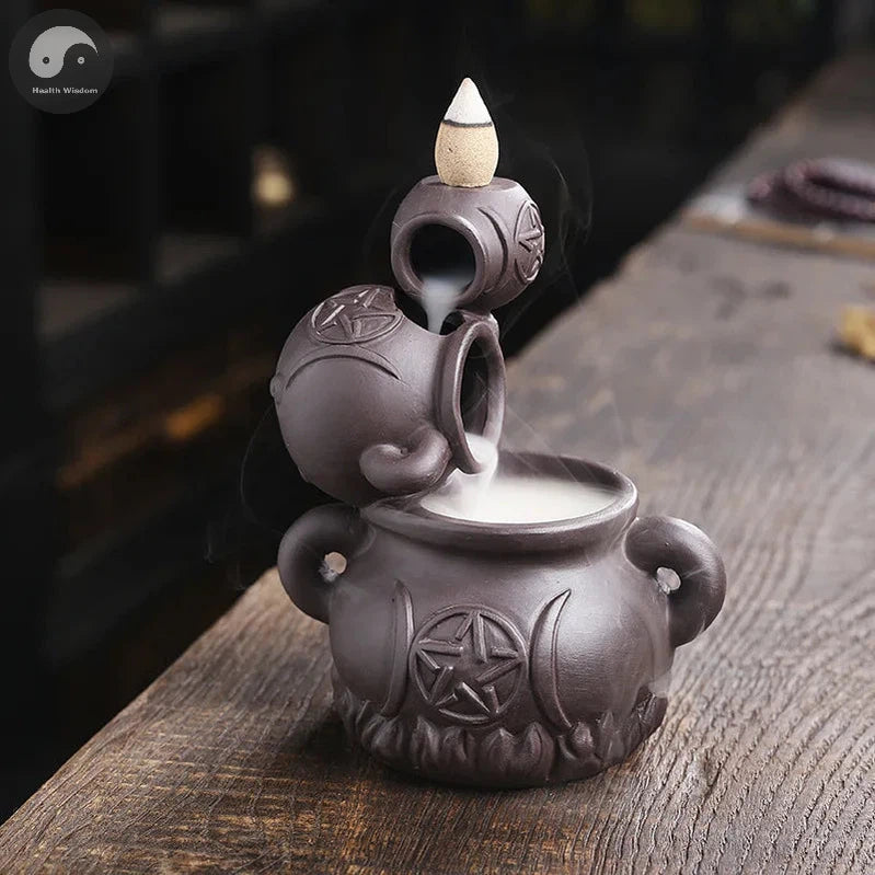 1pc, Creative Wine Jar Star Ornament Backflow Incense Burner Ceramic Handicrafts Holder Home Decor Censer (Without Incense)-Health Wisdom™
