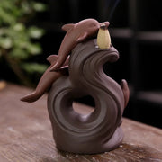 1pc, Dolphin Backflow Waterfall Incense Burner Incense Stick Burner Holder Home Desktop Ornament Home Decor (Without Incense）-Health Wisdom™