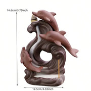 1pc, Dolphin Backflow Waterfall Incense Burner Incense Stick Burner Holder Home Desktop Ornament Home Decor (Without Incense）-Health Wisdom™