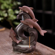 1pc, Dolphin Backflow Waterfall Incense Burner Incense Stick Burner Holder Home Desktop Ornament Home Decor (Without Incense）-Health Wisdom™