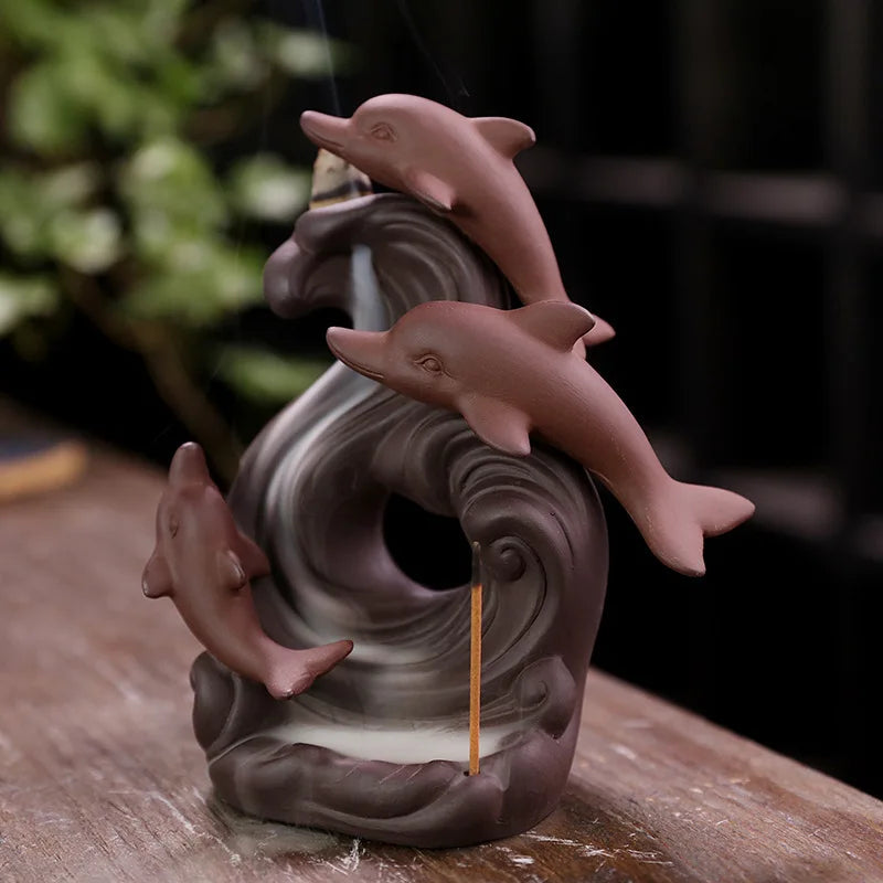 1pc, Dolphin Backflow Waterfall Incense Burner Incense Stick Burner Holder Home Desktop Ornament Home Decor (Without Incense）-Health Wisdom™