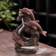 1pc, Dolphin Backflow Waterfall Incense Burner Incense Stick Burner Holder Home Desktop Ornament Home Decor (Without Incense）-Health Wisdom™