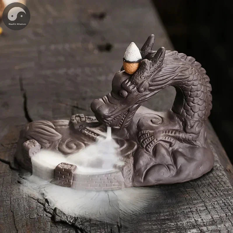 1pc, Dragon Ceramic Handicrafts For Home Ornaments Backflow Incense Burner Handmade Purple Clay Holder (Without Incense)-Health Wisdom™