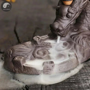1pc, Dragon Ceramic Handicrafts For Home Ornaments Backflow Incense Burner Handmade Purple Clay Holder (Without Incense)-Health Wisdom™