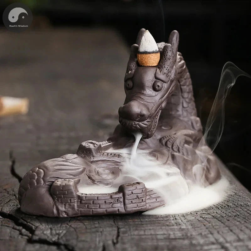 1pc, Dragon Ceramic Handicrafts For Home Ornaments Backflow Incense Burner Handmade Purple Clay Holder (Without Incense)-Health Wisdom™