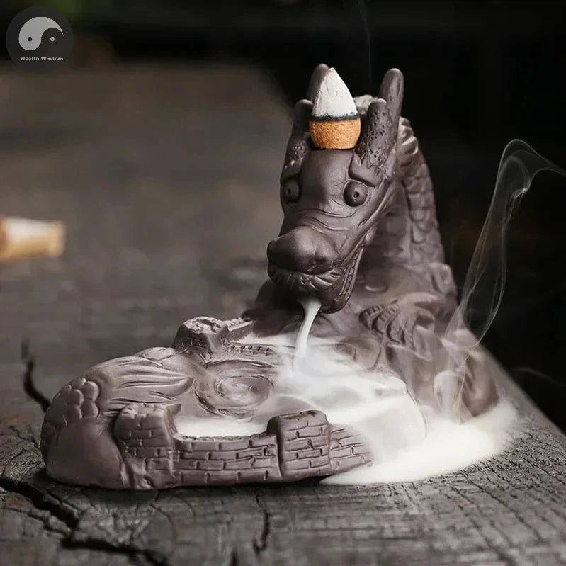 1pc, Dragon Ceramic Handicrafts For Home Ornaments Backflow Incense Burner Handmade Purple Clay Holder (Without Incense)-Health Wisdom™