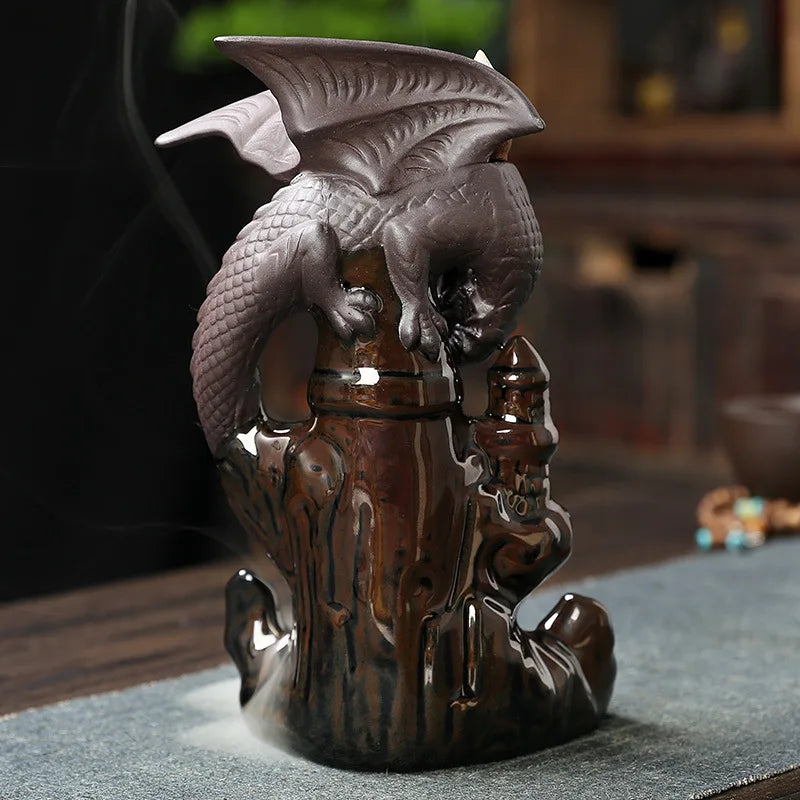 1pc Dragon Ceramic Waterfall Incense Holder - Add A Magical Touch To Your Home Decor! (Without Incense)-Health Wisdom™